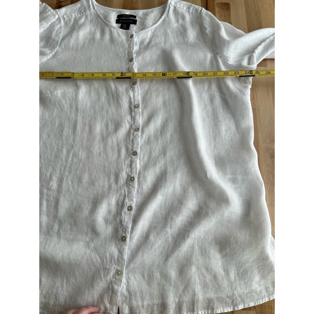 Tahari 100% Linen Long Sleeve Roll Tab Tunic Blouse Lagenlook Crisp White 1X - Picture 9 of 10
